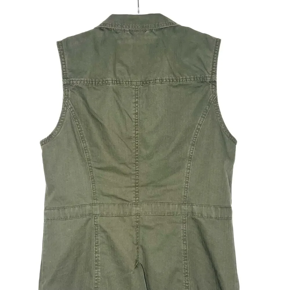 A NEW DAY Military Vest Full-Zip Drawstring Waist Utility Army Green Size Small